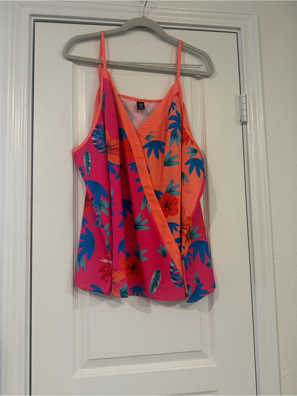 SHEIN Pink & Orange Tropical Wrap-Front Cami